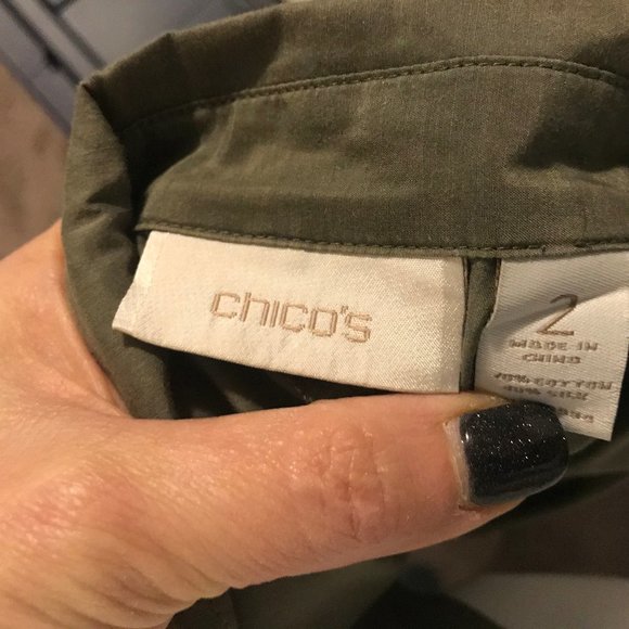 Chico's olive green button down blouse size 2 - Picture 4 of 4